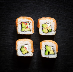 Rolls with salmon, top view