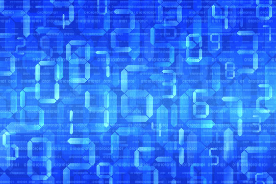 Digital numbers with computer binary code on blue background