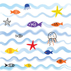 Sea and fish background with cute design - 114982382