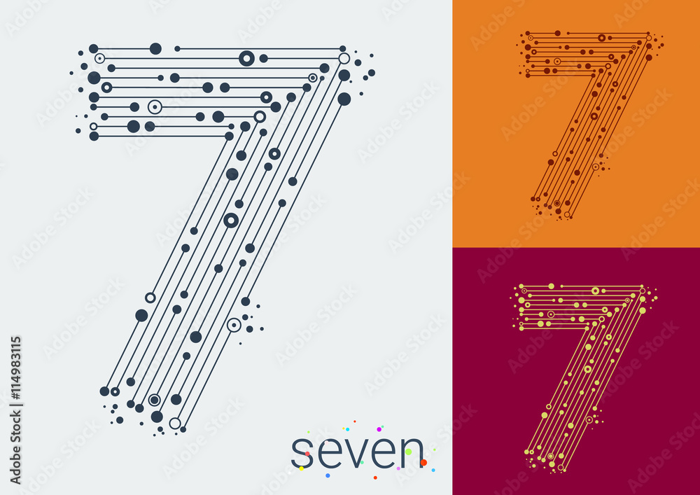 Fototapete vector number seven on a bright and colorful background. mathematical symbols in techno style, creat