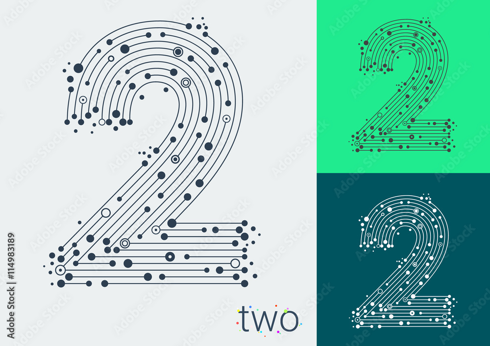 Fototapete vector number two on a bright and colorful background. mathematical symbols in techno style, created