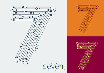 Vector number seven on a bright and colorful background.
Mathematical symbols in techno style, created by interplay of lines and points. Template can be used for posters, banners, presentations.

