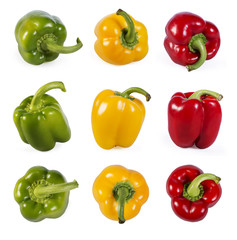 Collection of red, green and yellow capsicum