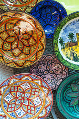 Selection of traditional ceramics on Moroccan market (souk) in F