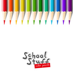 Color pencils isolated on white background.Close up. School equipment for painting and art. Vector realistic illustration.