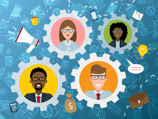 Human resource management flat design colorful vector illustration concept on blue background