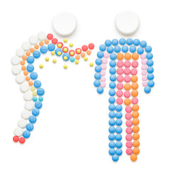 Sneezing / Creative health concept made of drugs and pills, isolated on white. A sick person sneezing and spreading disease all around.