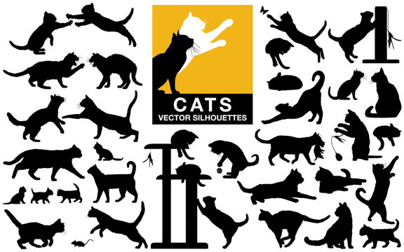 Cats and kittens vector silhouettes collection