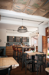 Fototapeta na wymiar Cafe interior in a stylish rustic theme