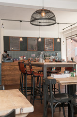Cafe interior in a stylish rustic theme