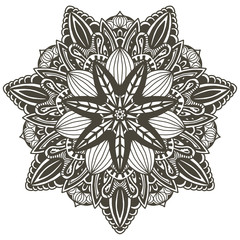 Round element for coloring book. Black and white ethnic henna pattern. Floral mandala.Black and white pattern. Ethnic henna hand drawn background for coloring book, textile or wrapping.