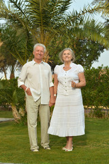 Elderly couple  in tropical garden