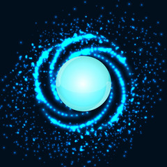 Spiral blue star trail with particles. Magic background. Vector