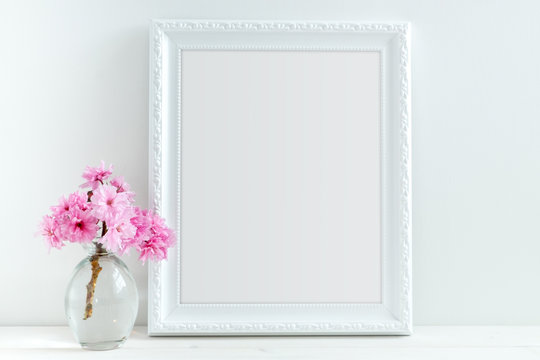 Pink Blossom styled stock photography with white frame for your own business message, promotion, headline, or design, great for social media, small businesses and lifestyle bloggers
