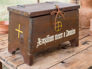 Wooden Casket on Brown Table