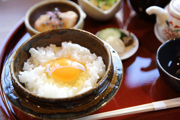 Japanese traditional food mixes a raw egg and rice
