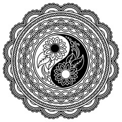 Vector henna tatoo mandala. Yin-yang decorative symbol. Mehndi style.
