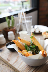 Spring rolls with shrimp with sweet chili sauce. Asian food