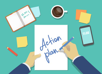 vector action plan list concept. hands