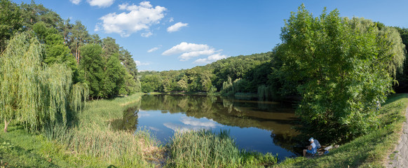 Panorama of Derwentwater in English Lake District from Castlehea