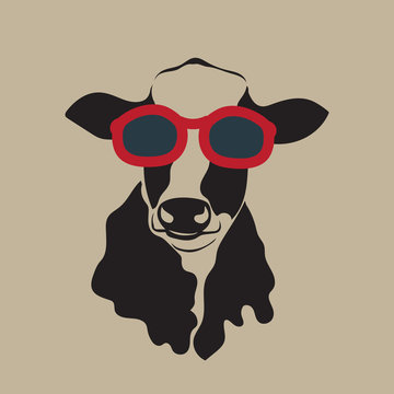 Vector image of a cow wearing glasses.