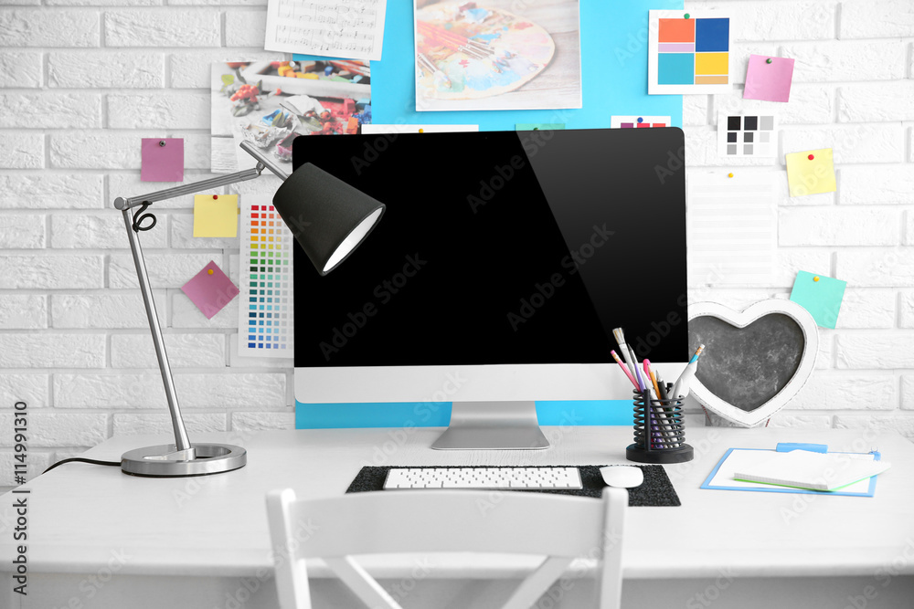 Sticker Stylish bright workplace of vivid person