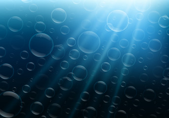 Bubbles and rays of light under water. Sea vector background.