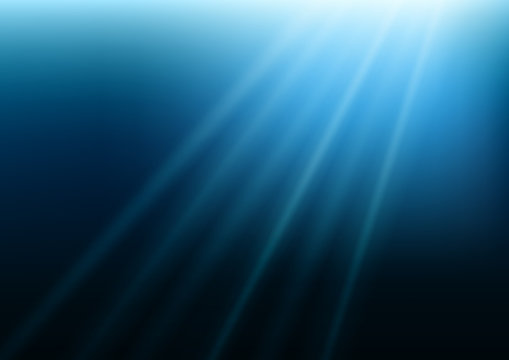 Rays of light under water. Sea vector background.