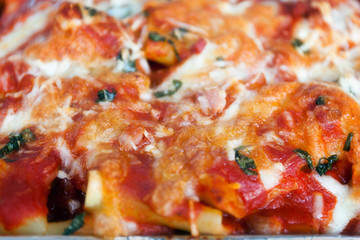 Baked pasta with tomato and mozzarella