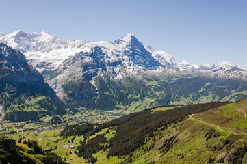Fototapeta premium Grindelwald, Berner Oberland, Eiger, Eigernordwand, First, Waldspitz, Alpen, Gletscher, Wanderweg, Schweizer Berge, Sommer, Schweiz