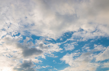 Blue sky background with clouds before the rain.