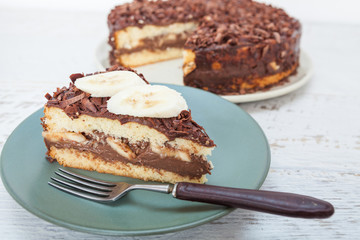 Chocolate cake with fresh banana