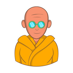 Indian monk in sunglasses icon in cartoon style on a white background
