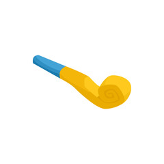 Yellow party blower icon in cartoon style on a white background
