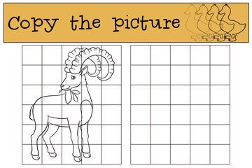 Educational game: Copy the picture. Cute ibex with great horns.