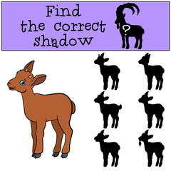 Educational game: Find the correct shadow. Little cute baby ibex