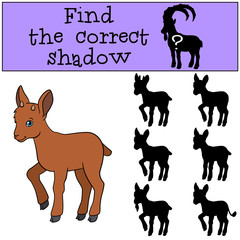 Fototapeta premium Educational game: Find the correct shadow. Little cute baby ibex