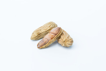 Boiled peanuts on a white background.
