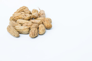 Boiled peanuts on a white background.