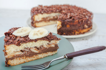 Chocolate cake with fresh banana