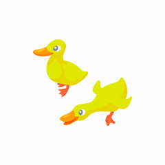 Two yellow ducks icon in cartoon style on a white background