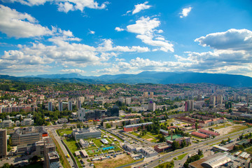urban landscape with mountains