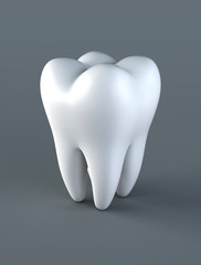 3D illustration of tooth on gray background.
