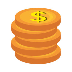 Gold coins icon over white background, vector illustration.