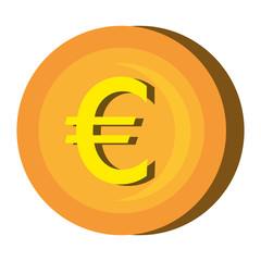 Gold coin icon over white background, vector illustration.