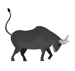 Gray bull angry cartoon isolated on white background, vector illustration.