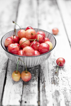 Bowl of organic cherries