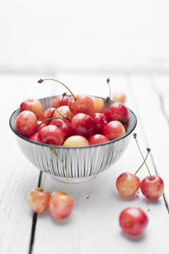 Bowl of organic cherries