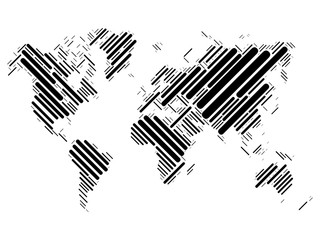 World map mosaic of black blocks with rounded corners on white background. Vector map of the World.