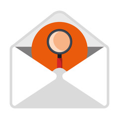 Email with search content icon on white background, vector illustration.